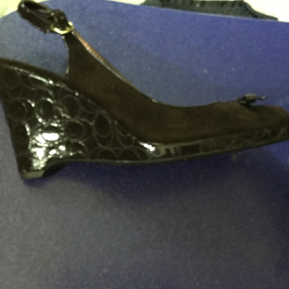 Coach Brown Suede Platform Heels with Logo Heel, 5
